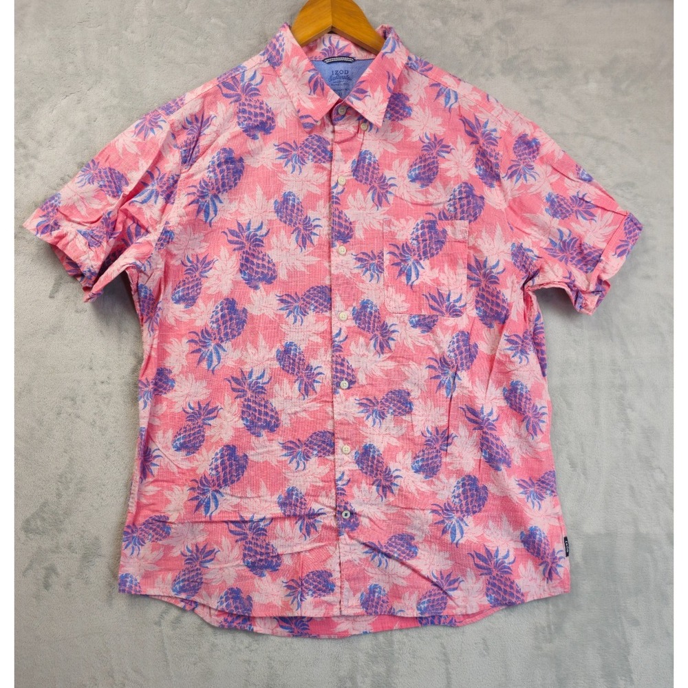 Izod Saltwater Shirt Men's XL Pink Pineapple Pattern Relaxed Classic Fit